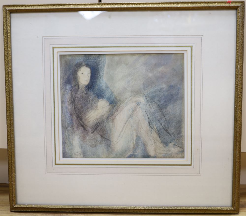 Ambrose McEvoy (1878-1927), pencil and watercolour, Study of a mother nursing a child, Studio stamp, 23 x 27.5cm